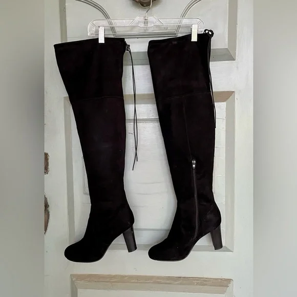 NEW Black Suede Over the Knee Heeled Boots - Picture 7 of 9